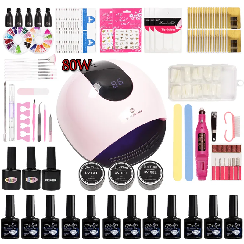 Nail Extension Kit Gel nail art pedicure set with Lamp 36w/48w /80w LED Curing Lamp Acrylic Nail kit for Manicure tools Set
Nail Extension Kit Gel nail art pedicure set with Lamp 36w/48w /80w LED Curing Lamp Acrylic Nail kit for Manicure tools Set