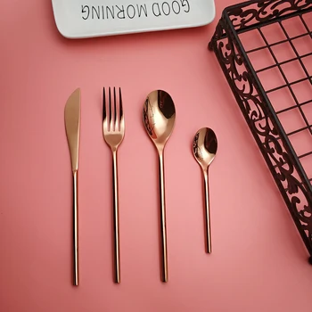 Hot Sale 4 pcs Rose Gold Dinnerware 304 Stainless knife fork spoon Cutlery Kitchen Food Tableware talheres flatware dining Set
Hot Sale 4 pcs Rose Gold Dinnerware 304 Stainless knife fork spoon Cutlery Kitchen Food Tableware talheres flatware dining Set
