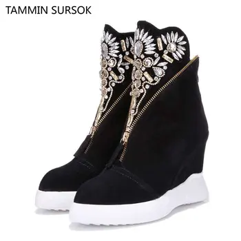 New Style Autumn and Winter Genuine Leather Rhinestone Pointed Toe Height Increasing Zipper Thick Bottom Women High Heel Boots
New Style Autumn and Winter Genuine Leather Rhinestone Pointed Toe Height Increasing Zipper Thick Bottom Women High Heel Boots