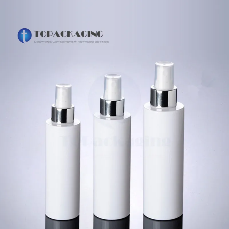 

100/150/200ML Spray Pump Bottle Empty Cosmetic Container White Plastic Perfume Sub-bottling Mist Atomizer,Anodized Aluminum Ring