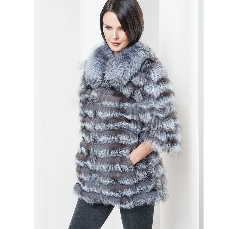 2019 BFFUR Women's Real Fox Fur Coat Silver Fox Winter Stand Collar Female PU Belt Outfit Luxurious Striped Park With Fur
2019 BFFUR Women's Real Fox Fur Coat Silver Fox Winter Stand Collar Female PU Belt Outfit Luxurious Striped Park With Fur