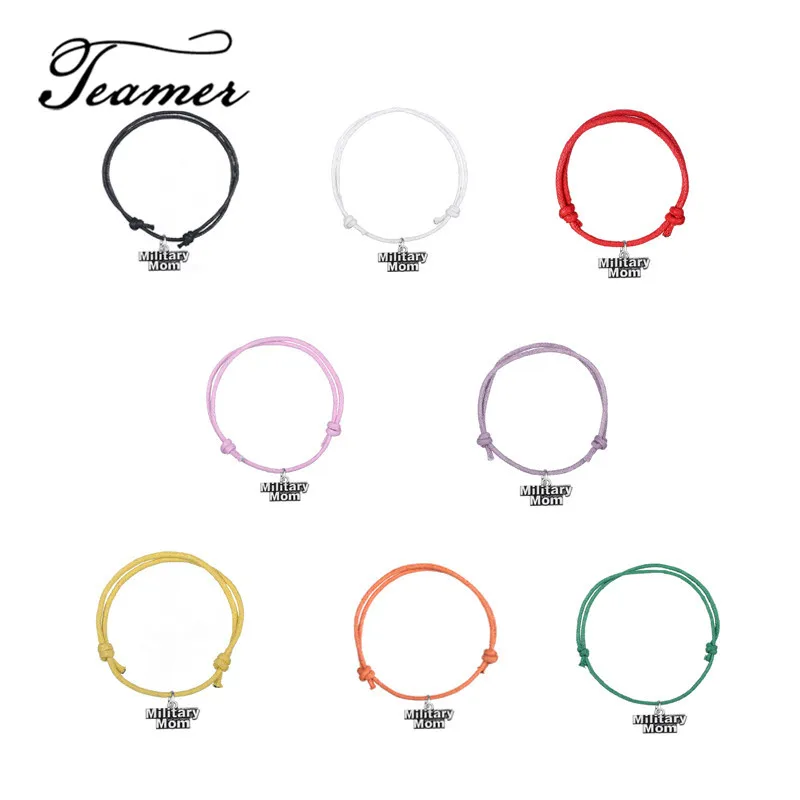 Teamer DIY Colorful Adjustable Waxed Cord Bracelets Pendant with Message Military MOM best gifts 5pcs/lot | Украшения и