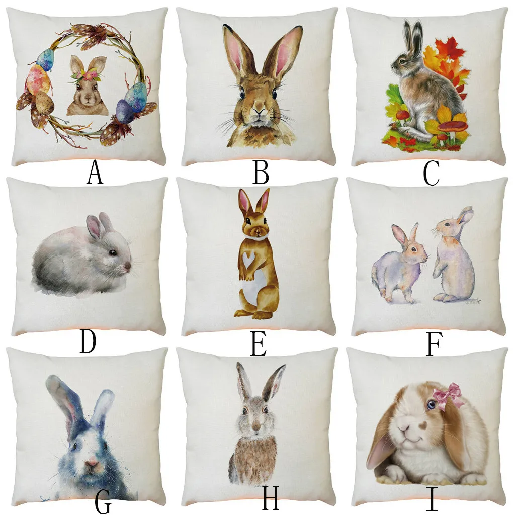 Фото 9 видов стилей пасхальные наволочки 45*45 квадратные льняные подушки с кроликом на