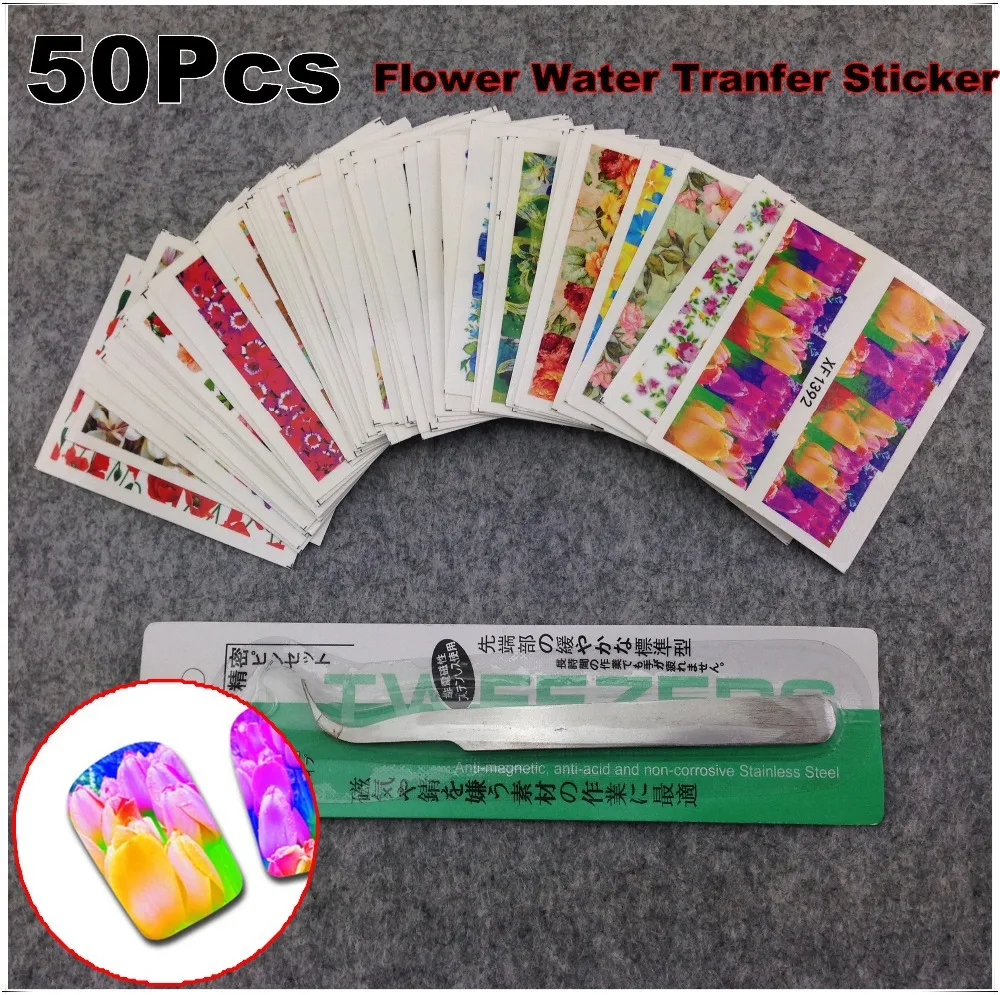 50Sheets + 1Pcs Tweezers Curved Nail Art Flower Water Sticker Nails Beauty Wraps Foil Polish Decals Temporary Tattoos Watermark
50Sheets + 1Pcs Tweezers Curved Nail Art Flower Water Sticker Nails Beauty Wraps Foil Polish Decals Temporary Tattoos Watermark