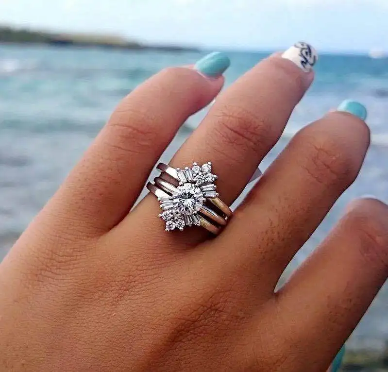 Luxury Female Crystal Small Stone Ring Set 925 Silver Zircon Stackable Wedding Rings For Women Fashion Bridal Engagement Ring
Luxury Female Crystal Small Stone Ring Set 925 Silver Zircon Stackable Wedding Rings For Women Fashion Bridal Engagement Ring