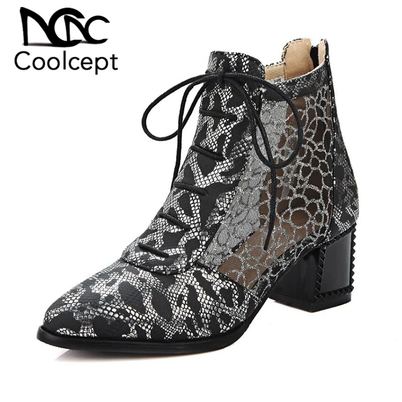 Coolcept Summer Boots Zipper Square Heels Shoes Lace Up Embroidery Mesh Breathable Ankle Boots Club Shoes Women Size 31-43
Coolcept Summer Boots Zipper Square Heels Shoes Lace Up Embroidery Mesh Breathable Ankle Boots Club Shoes Women Size 31-43