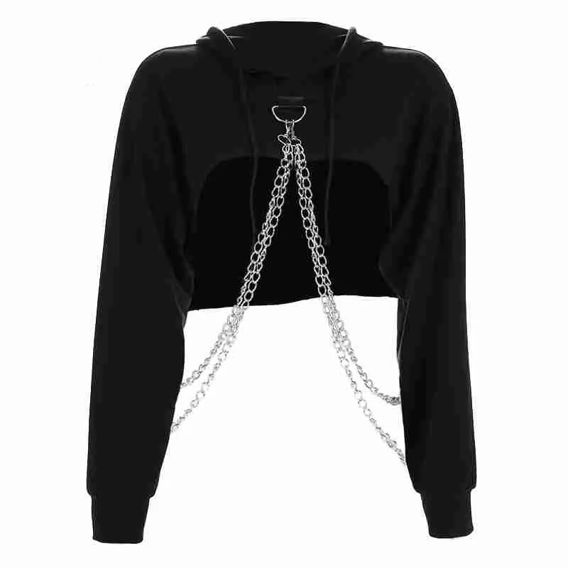 Black Cropped Hooded Sweatshirt Women Loose Chain Patchwork Pullover Hoodie Fashion Streetwear Sweat Femme Hoodies Top
Black Cropped Hooded Sweatshirt Women Loose Chain Patchwork Pullover Hoodie Fashion Streetwear Sweat Femme Hoodies Top