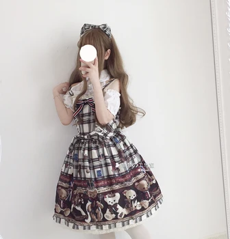 

Dress Women New Arrival Vadim Free Shipping 2019 New Japanese Girl Wear Soft Sister Lolita Bear Tall Waist Crown Grid Jsk Dress