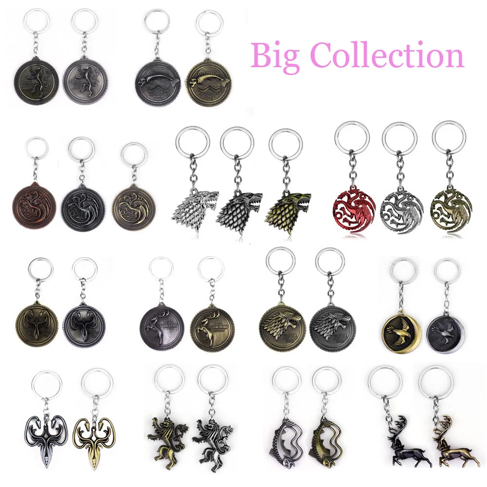 Game of Thrones Keychain set House Stark Wolf Head series Key rings Figure Toys Targaryen Dragon Alloy pendant men jewelry Gifts
Game of Thrones Keychain set House Stark Wolf Head series Key rings Figure Toys Targaryen Dragon Alloy pendant men jewelry Gifts