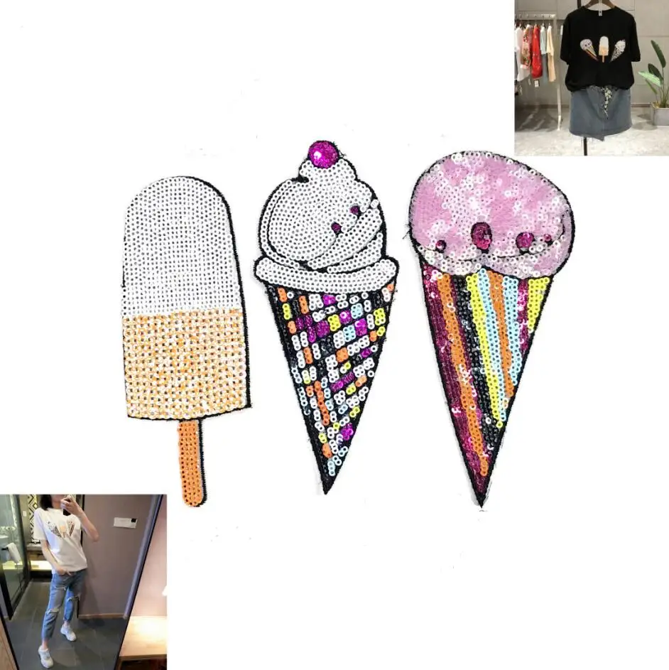 3pcs New Ice cream Embroidery lace applique paillette fabric sweater clothes patch sequined stickers t-shirt diy decoration
3pcs New Ice cream Embroidery lace applique paillette fabric sweater clothes patch sequined stickers t-shirt diy decoration