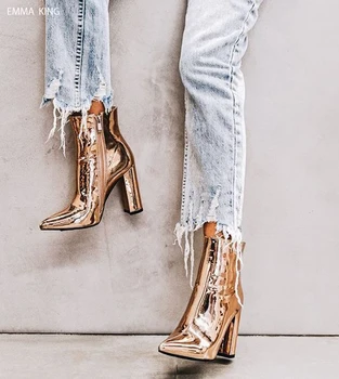 Luxury Botines Mujer 2018 Bling Gold Silver Ankle Boots for Women Pointed Toe Chunky Heels Zipper Bottes Femme Party Shoes Women 
Luxury Botines Mujer 2018 Bling Gold Silver Ankle Boots for Women Pointed Toe Chunky Heels Zipper Bottes Femme Party Shoes Women