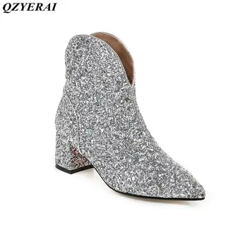 QZYERAI New winter warm lady boots classic fashion pointed boots metallic flash material big size 34-43
QZYERAI New winter warm lady boots classic fashion pointed boots metallic flash material big size 34-43
