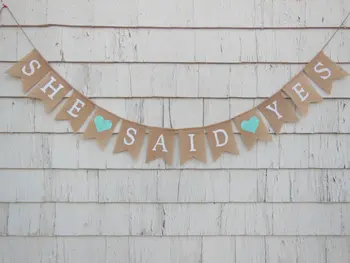 

custom she said yes wedding burlap Banners love is sweeet bridal shower engagement party Buntings garlands Photo Prop signs