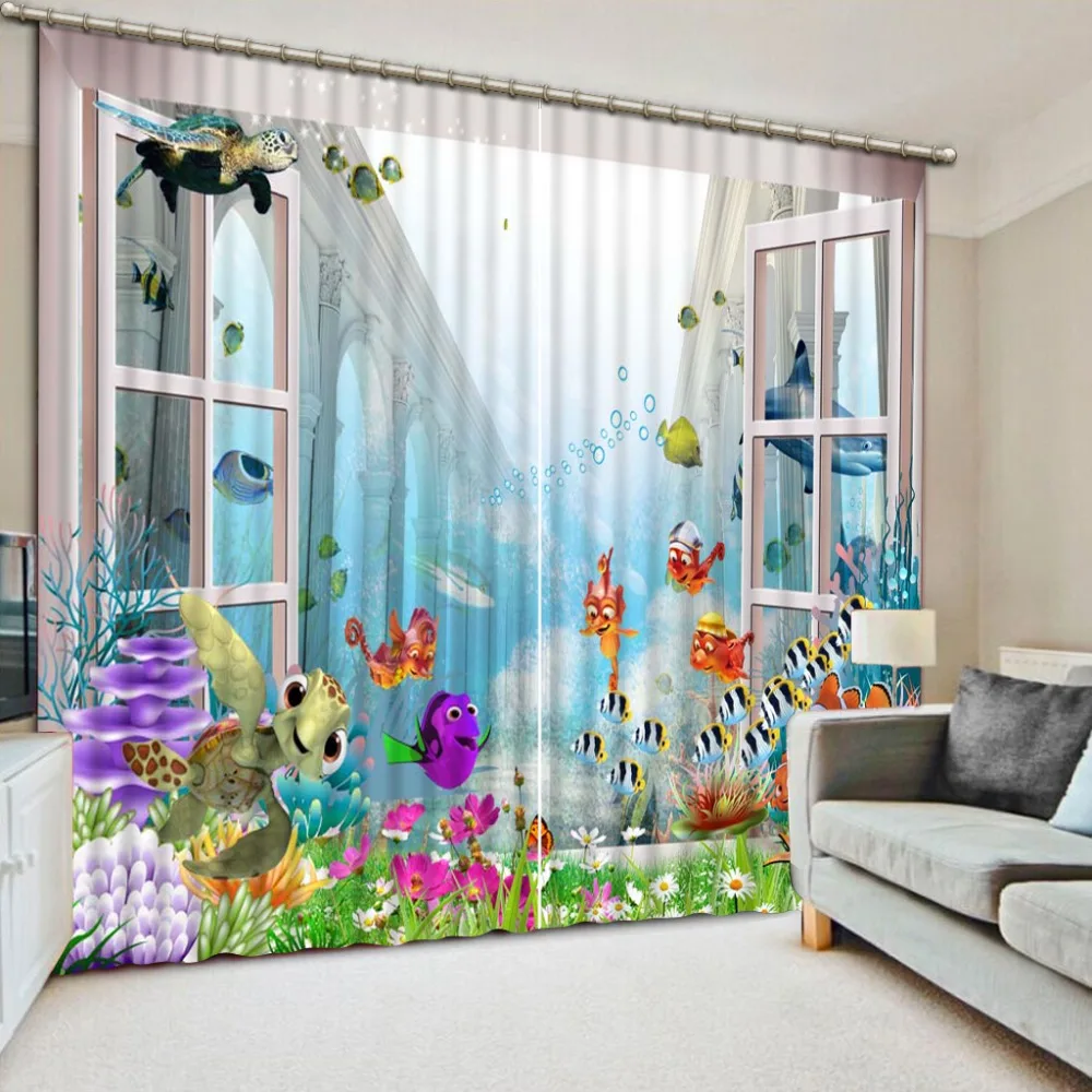 Фото Any size European 3D Curtains Marine coral fish Blackout For Bedroom Fashion Photo Living Room | Дом и сад