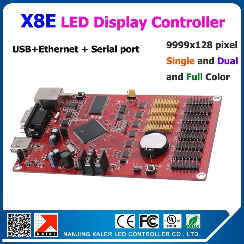 kaler Ethernet ,serial and usb port display controller X8E 128*9999pixel full color running message led display controller
kaler Ethernet ,serial and usb port display controller X8E 128*9999pixel full color running message led display controller