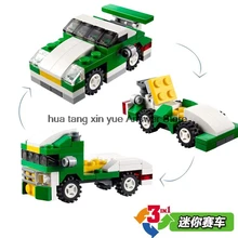 Legoing ciudad coche juguetes creador Moc grandes ladrillos conjunto verde Mini coche de carreras 3IN1 DIY bloques de construcción modelo regalo de bebé legoings técnica(China)