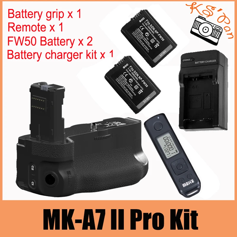 Meike MK-A7II Pro Wireless Ctrl Battery Grip for Sony A7 II A7R II as VG-C2EM 2 x NP-FW50 Batteries Charger Kit
Meike MK-A7II Pro Wireless Ctrl Battery Grip for Sony A7 II A7R II as VG-C2EM 2 x NP-FW50 Batteries Charger Kit