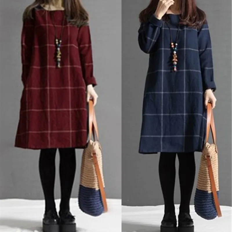 New Autumn Winter Casual Women Cotton Linen Plaid T Shirt dress,Vintage Woman Winter Dress Women's Long Sleeve Thin Dresses
New Autumn Winter Casual Women Cotton Linen Plaid T Shirt dress,Vintage Woman Winter Dress Women's Long Sleeve Thin Dresses