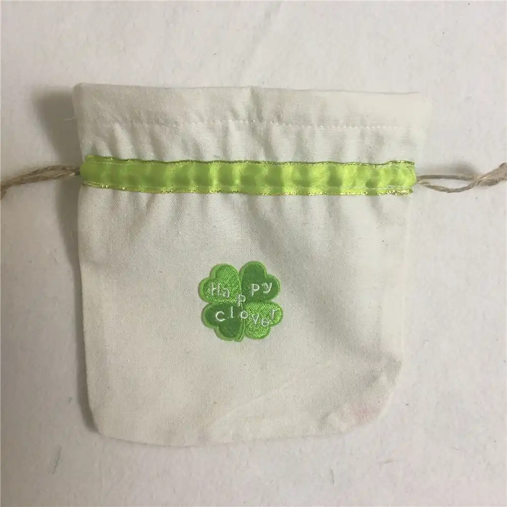 1pc cotton canvas bag natural jute drawstring easter party pouch