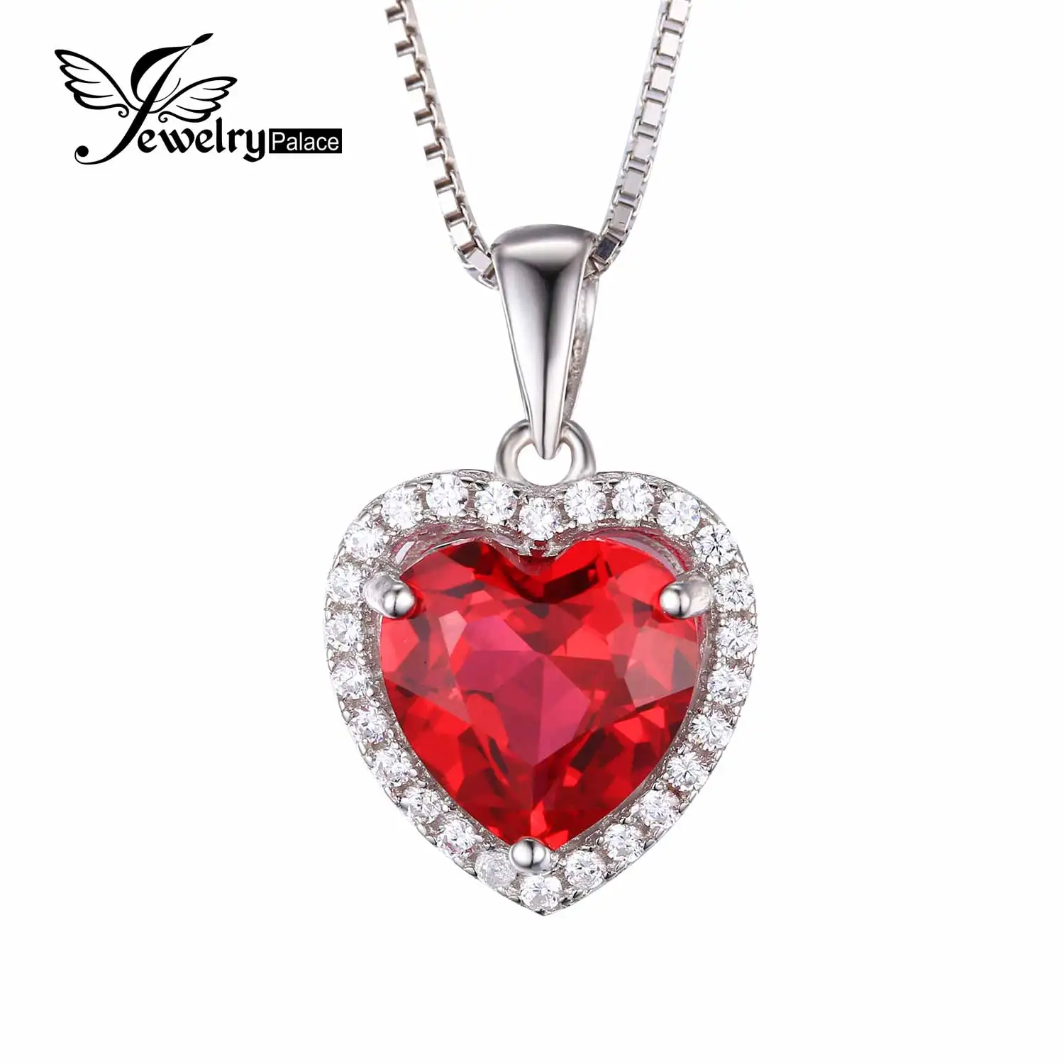 Women's Heart Shape Ruby Pendant w/ Necklace 925 Sterling Silver