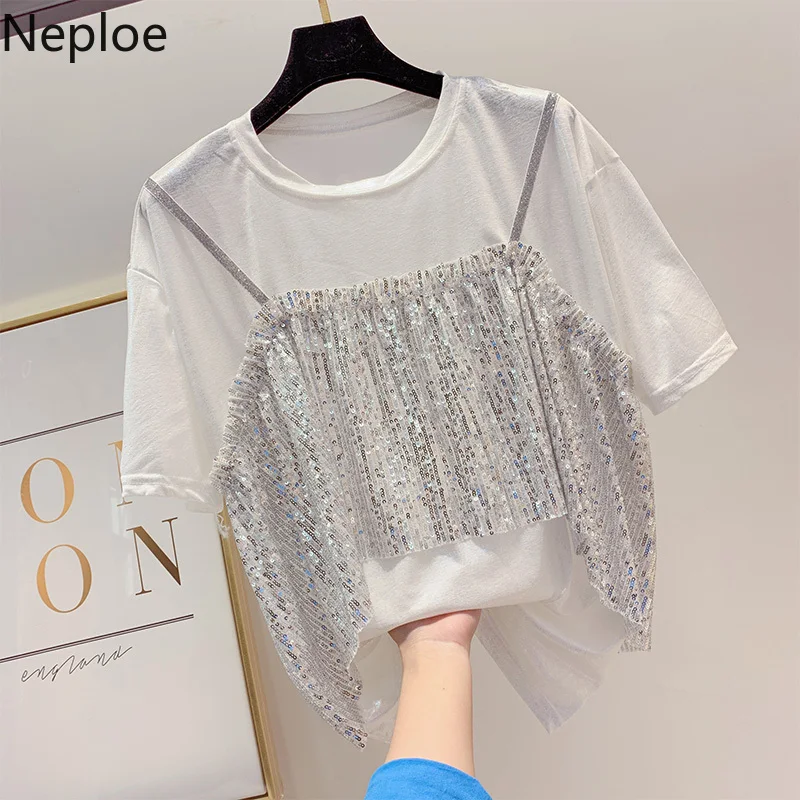 Neploe Sequins Camis Patchwork T Shirt Short Sleeve O-neck Tops 2019 Summer Fake Two Piece Women Fashion T Shirts 52493
Neploe Sequins Camis Patchwork T Shirt Short Sleeve O-neck Tops 2019 Summer Fake Two Piece Women Fashion T Shirts 52493