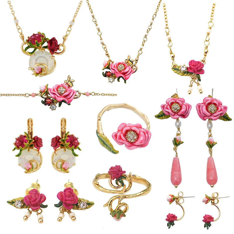 Romantic flowers jewelry sets for women enamel glaze rose flower pearl gem earrings necklace adjustable ring bracelet jewelry
Romantic flowers jewelry sets for women enamel glaze rose flower pearl gem earrings necklace adjustable ring bracelet jewelry