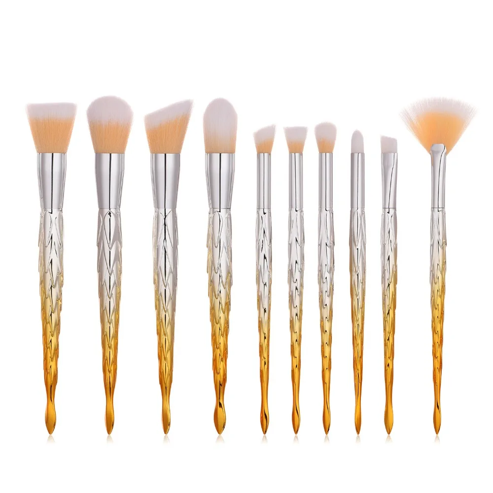 

10Pcs Pro Unicorn Makeup Brushes Complete Flat Kabuki Tapered Top Powder Face Brush Set Blending Brushes for Makeup Techniqueing