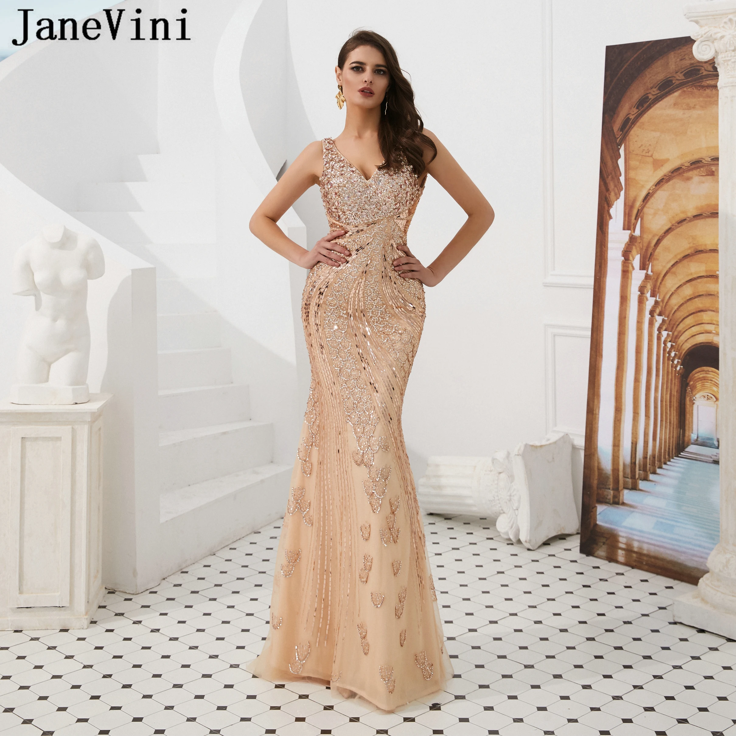 JaneVini Dubai Luxury Long Evening Dresses 2019 Sexy V Neck Robe De Soiree Sparkling Sequined Beaded Formal Mermaid Party Gowns
JaneVini Dubai Luxury Long Evening Dresses 2019 Sexy V Neck Robe De Soiree Sparkling Sequined Beaded Formal Mermaid Party Gowns