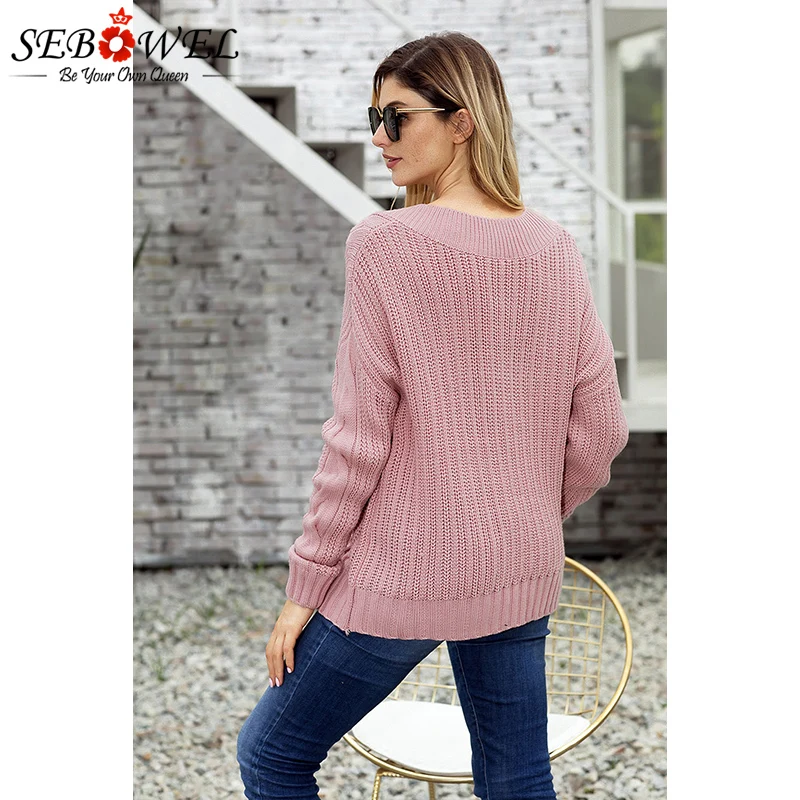 Pink-Cable-Knit-V-Neck-Sweater-LC27873-10-4