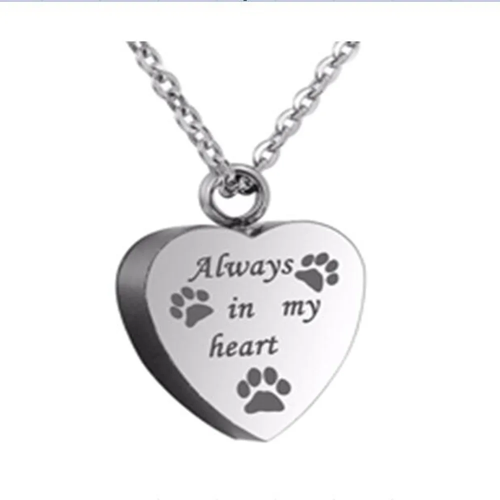 Cremation Jewelry Silver Always in My Heart Urn Necklace Ashes Keepsake Paw print Pendant Pet Necklace
Cremation Jewelry Silver Always in My Heart Urn Necklace Ashes Keepsake Paw print Pendant Pet Necklace