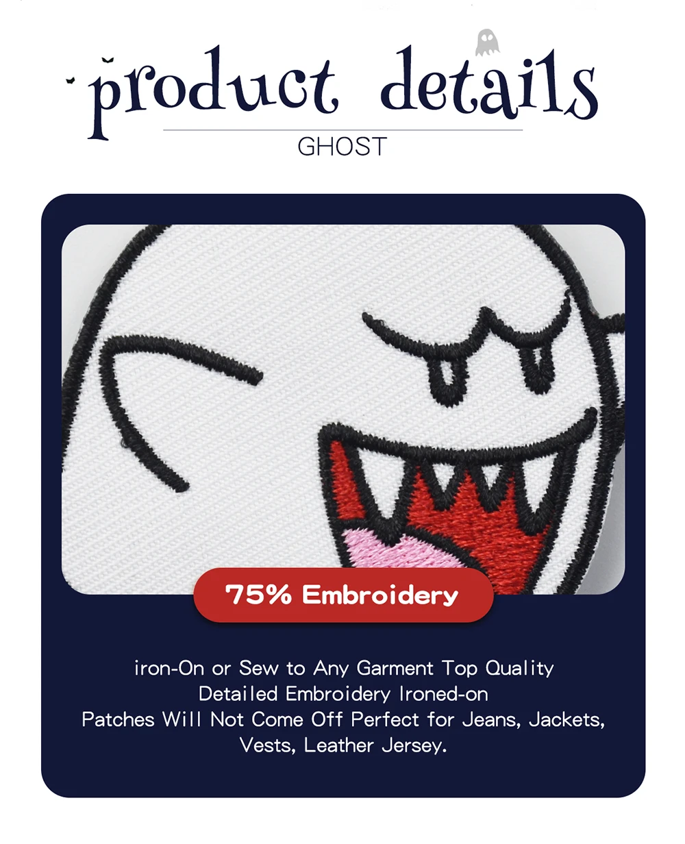 NEW ARRIVAL GHOST BOO SUPER MARIO GAME EMBROIDERED PATCH IRON ON SEW ON CLOTHING CARTOON EMBROIDERY PATCH BADGE FREE SHIPPING (3)