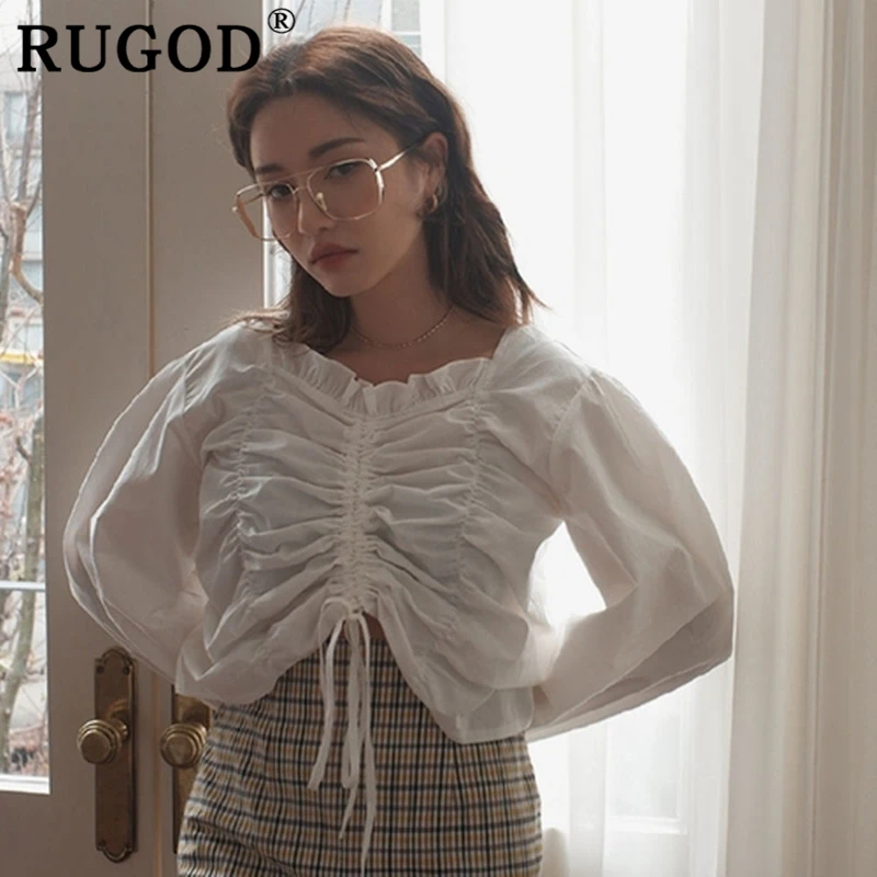 RUGOD Korean lace up white blouse women Ruffles long sleeve summer office ladies wear Fashion Fold soft female clothes 2019
RUGOD Korean lace up white blouse women Ruffles long sleeve summer office ladies wear Fashion Fold soft female clothes 2019
