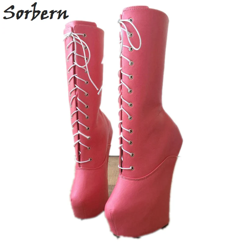 Sorbern Ultra High Heels 20cm Heelless Boots For Women Thick Platform Lace-up Sexy Fetish Shoes Unisex Ponyplay Platform Boots