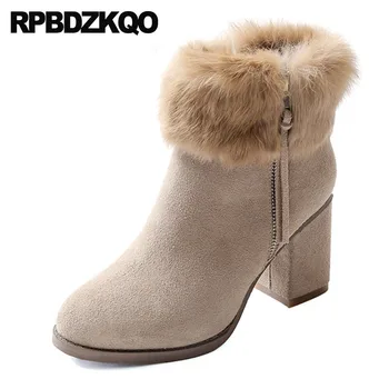 chunky high heel suede furry fur real short genuine leather shoes faux booties casual winter round toe women ankle boots 2018
chunky high heel suede furry fur real short genuine leather shoes faux booties casual winter round toe women ankle boots 2018