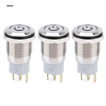 40pcs 16mm Self-locking Metal Push Button Switch Flat Head 24V LED Light 5-Pin BEM-16-11DS 24VDC 5 Solder Feet
40pcs 16mm Self-locking Metal Push Button Switch Flat Head 24V LED Light 5-Pin BEM-16-11DS 24VDC 5 Solder Feet