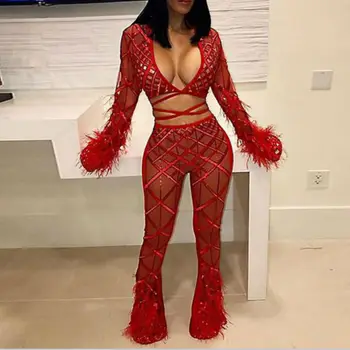 New Fashion Autumn Women Bodycon Bandage Jumpsuit Red Wide Leg Pants 2 Pieces Set V-Neck Knitted bodysuit evening club playsuit
New Fashion Autumn Women Bodycon Bandage Jumpsuit Red Wide Leg Pants 2 Pieces Set V-Neck Knitted bodysuit evening club playsuit