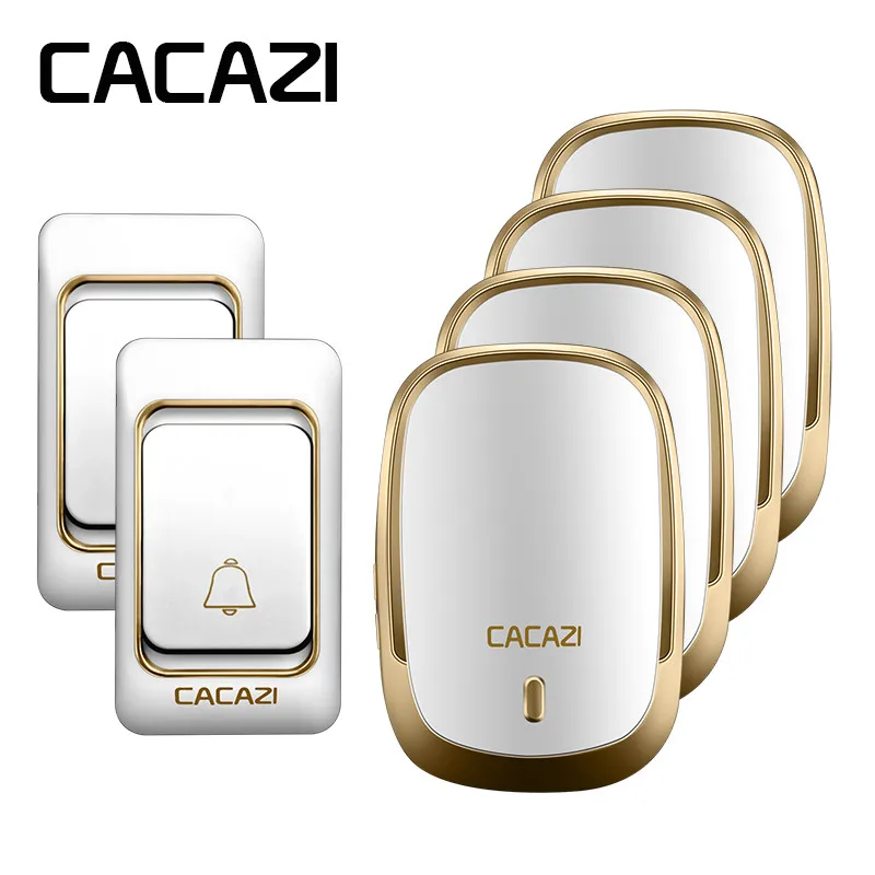 

CACAZI Long Range Doorbell Wireless Waterproof DC Button Battery Operated 200M Remote Rings 6 Volume Door 36 Chime Calling Bell