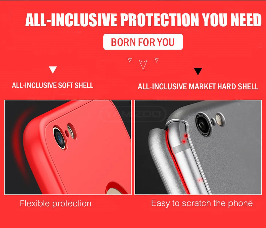 YAMIZOO Case For iPhone 6 6s 7 8 x Case For iPhone 7 8 6 6s Plus Case 360 Full Body Protective Phone Cases Silicone Soft Coque x (5)