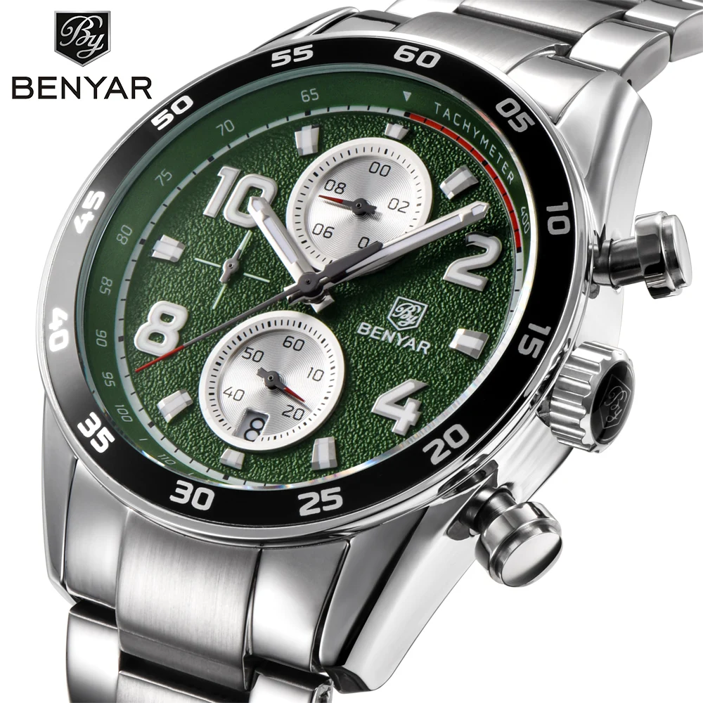 BENYAR Men Fashion Sport Chronograph Watch Waterproof 30M Luxury Brand Quartz unique Men Watch Green Saat reloj hombre 2019
BENYAR Men Fashion Sport Chronograph Watch Waterproof 30M Luxury Brand Quartz unique Men Watch Green Saat reloj hombre 2019
