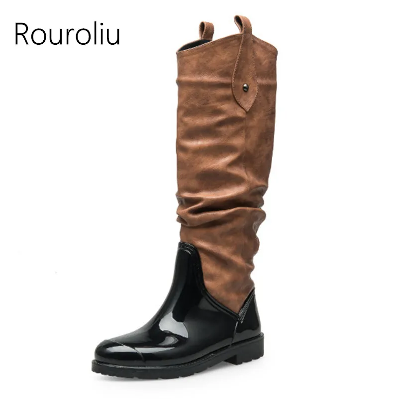 Rouroliu Women Knee-High Waterproof Rain Boots Autumn Winter Non-slip PU/PVC Patchwork Rainboots Female Water Shoes TR220
Rouroliu Women Knee-High Waterproof Rain Boots Autumn Winter Non-slip PU/PVC Patchwork Rainboots Female Water Shoes TR220