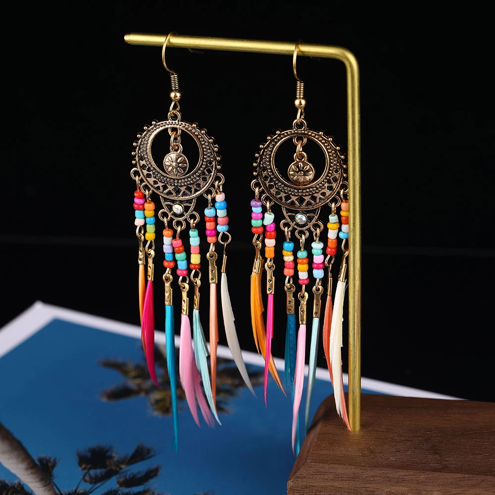VKME long bohemian feather pendant earrings ladies retro national tassel statement earrings female jewelry earrings gift
VKME long bohemian feather pendant earrings ladies retro national tassel statement earrings female jewelry earrings gift