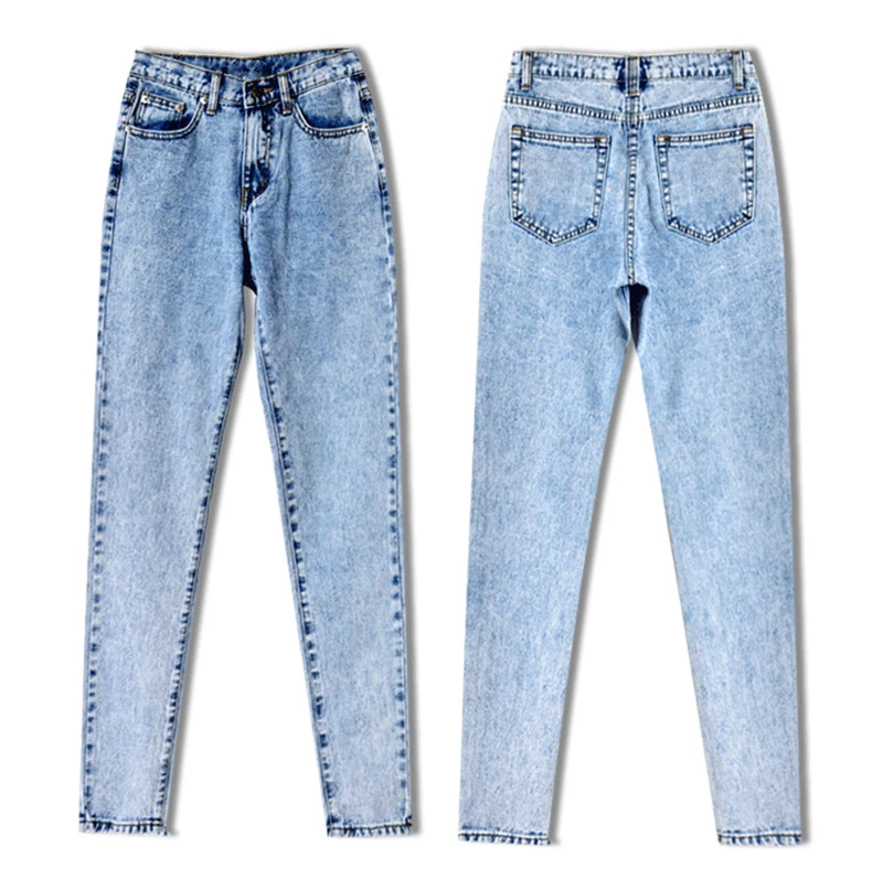 2017 High Quality Women Long Jeans High Waist 100% Cotton Snow Wash Type Denim Jeans Vintage Loose Straight Denim Jeans Trousers (11)_