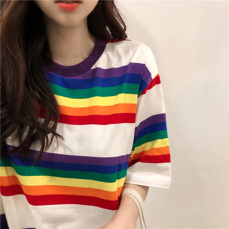 Harajuku Rainbow Striped Tops Tees Shirt Women Summer 2019 Korean Fashion Loose T Shirt Schoolgirl Streetwear Clothes
Harajuku Rainbow Striped Tops Tees Shirt Women Summer 2019 Korean Fashion Loose T Shirt Schoolgirl Streetwear Clothes