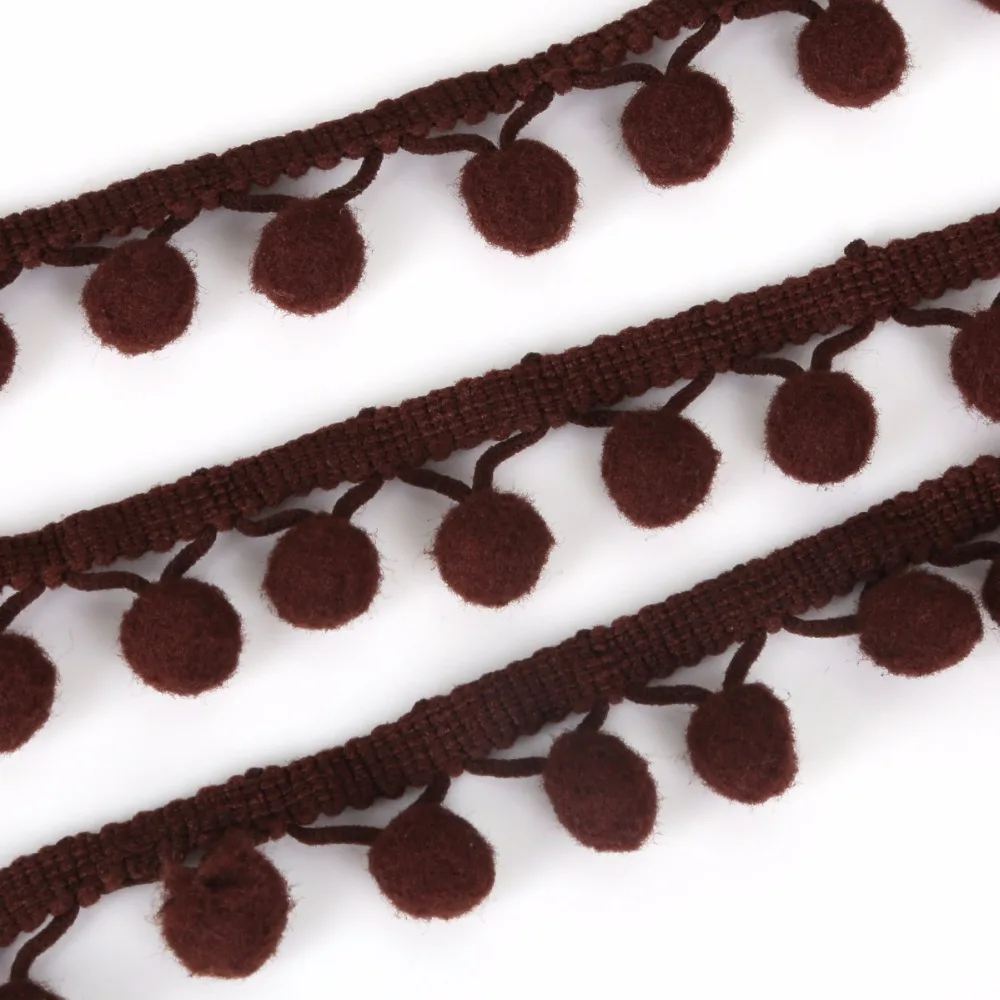 Description Picture 4 of itemDark Brown 5Yards/Lot Pompom Trim Pom Pom Lace Decoration Tassel Ball Fringe Ribbon Apparel Sewing Accessories 10-20mm