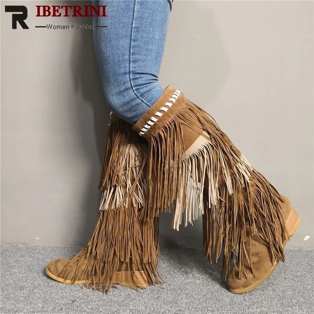 RIBETRINI Big Size 35-47 Retro Wedges Heels Shoes Woman Leisure Party Autumn Winter Fringes Western Boots Women Shoes 2020
RIBETRINI Big Size 35-47 Retro Wedges Heels Shoes Woman Leisure Party Autumn Winter Fringes Western Boots Women Shoes 2020