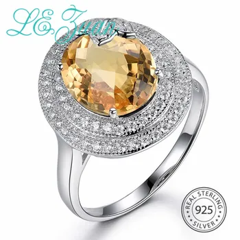 

L&zuan S925 Silver Sterling Jewelry Rings 4.75ct Natural Yellow Citrine Prong Setting Romantic Ring Fine Jewelry Christmas Gift