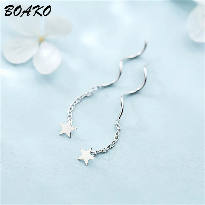 BOAKO Tiny Star Earrings Tassel Wave Design Stud Earring For Women Jewelry 100% 925 Sterling Silver Wedding Earrings brincos 
BOAKO Tiny Star Earrings Tassel Wave Design Stud Earring For Women Jewelry 100% 925 Sterling Silver Wedding Earrings brincos