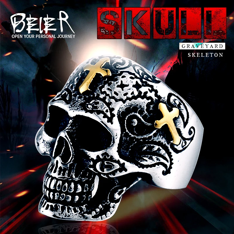 

Beier new store 316L Stainless Steel ring high quality fashion biker skull ring personality men Vitage jewelry BR8-313