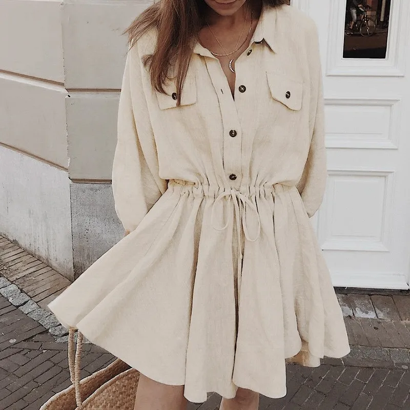 Women Mini Shirt Dresses Lantern Sleeve Sash Buttons Lace Up Linen Dresses Vintage Autumn Winter Female Vestidos
Women Mini Shirt Dresses Lantern Sleeve Sash Buttons Lace Up Linen Dresses Vintage Autumn Winter Female Vestidos
