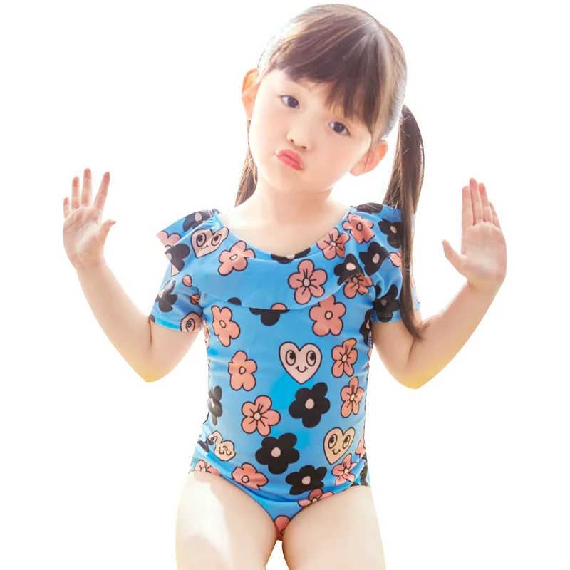 New Baby Girl Flowers Printed Swimming Suit For Girls Long Sleeve Sun-Protection Swimwear Kids One Piece Swimsuit Wholesale 4